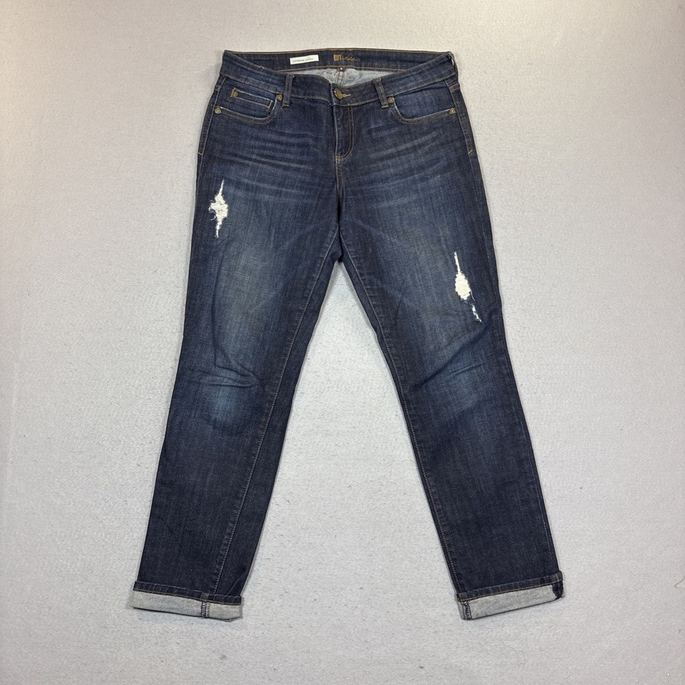 Kut From The Kloth Catherine Boyfriend Cuffed Jeans 8 Mid Rise Dark Wash
